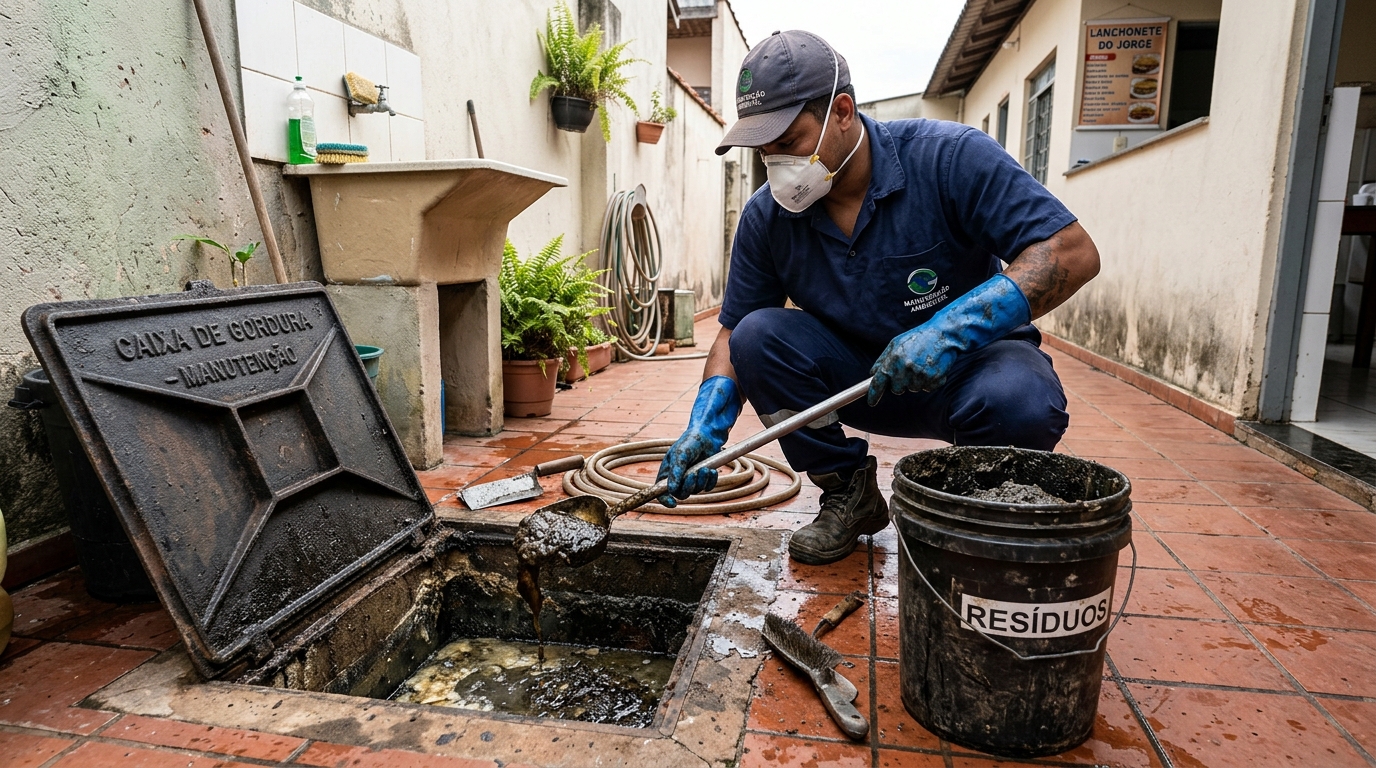 Remoção de resíduos da caixa de gordura em Jaraguá do Sul‑SC