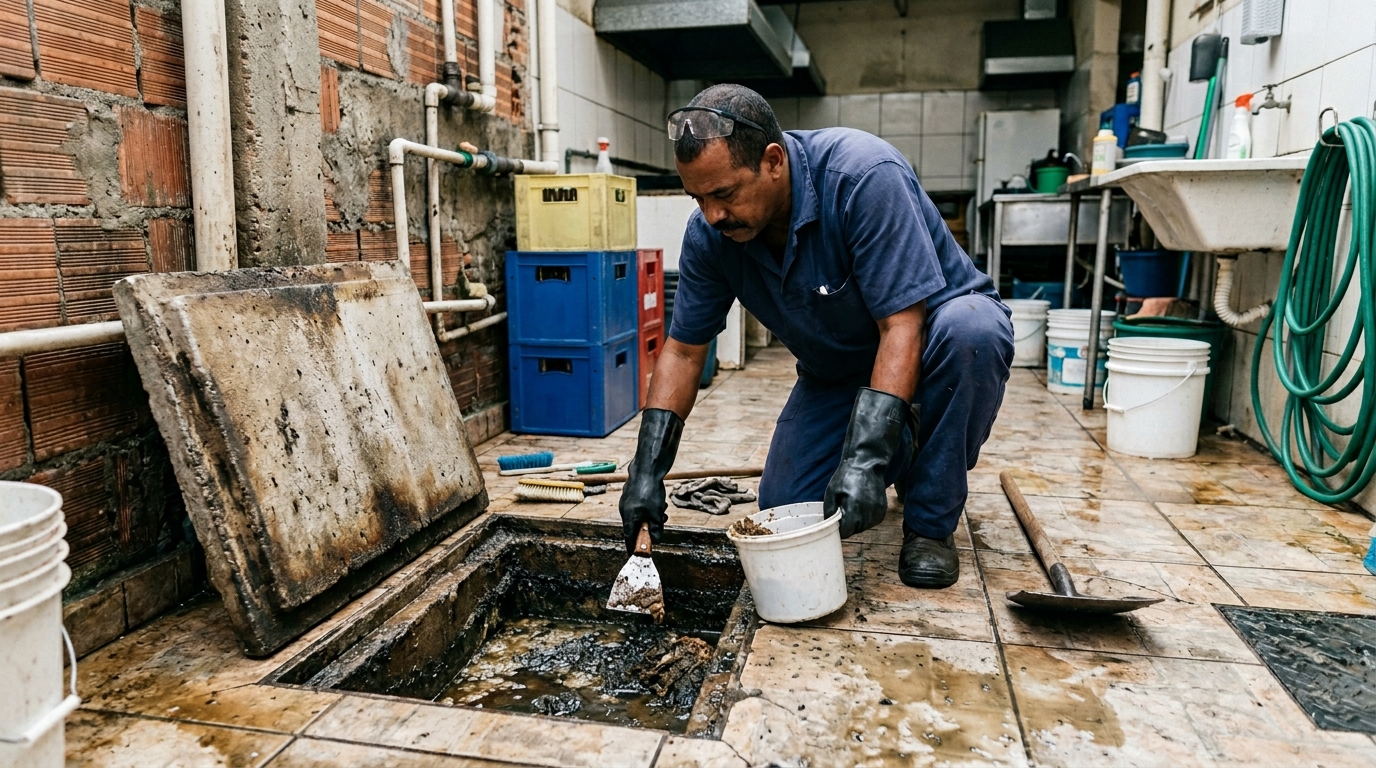 Limpeza de caixa de gordura residencial em Jaraguá do Sul‑SC